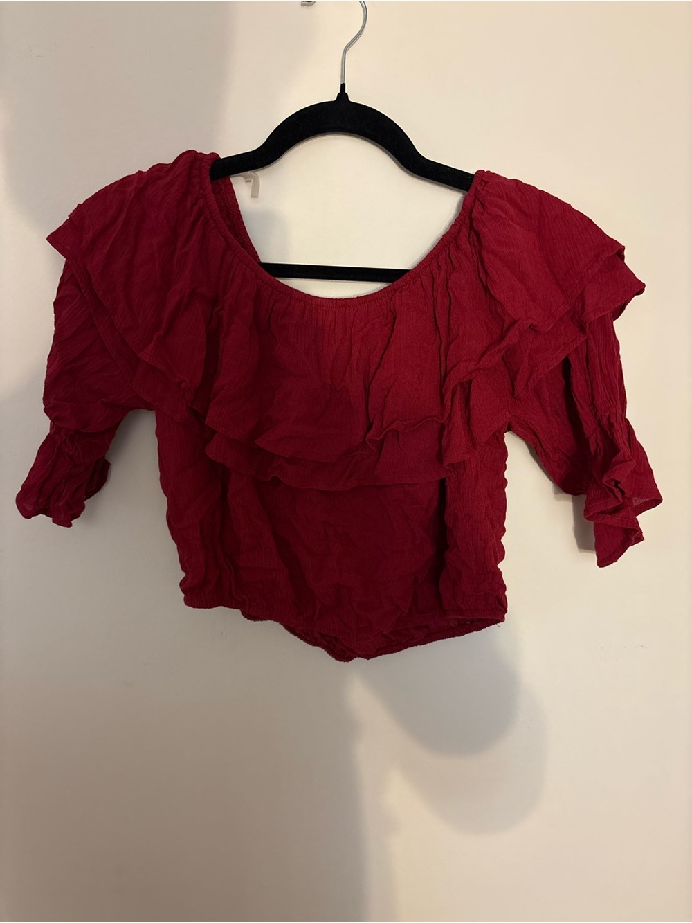 Women’s Off The Shoulder Crop Top Red Ruffle Size Small